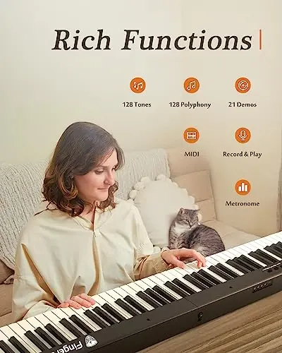 FingerBallet Portable Piano Keyboard, Semi-Weighted Folding Digital Piano 88 Key, Full Size, Wood Grain, Electric Piano Keyboard w/MIDI Bluetooth, Suitable for Adult, Toddler, Kids - 4