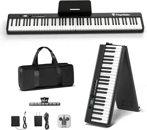 FingerBallet Portable Piano Keyboard, Semi-Weighted Folding Digital Piano 88 Key, Full Size, Wood Grain, Electric Piano Keyboard w/MIDI Bluetooth, Suitable for Adult, Toddler, Kids - 6