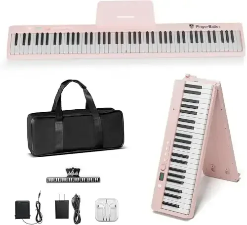FingerBallet Portable Piano Keyboard, Semi-Weighted Folding Digital Piano 88 Key, Full Size, Wood Grain, Electric Piano Keyboard w/MIDI Bluetooth, Suitable for Adult, Toddler, Kids - FINGERBALLET