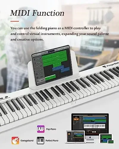 FingerBallet Portable Piano Keyboard, Semi-Weighted Folding Digital Piano 88 Key, Full Size, Wood Grain, Electric Piano Keyboard w/MIDI Bluetooth, Suitable for Adult, Toddler, Kids - 4