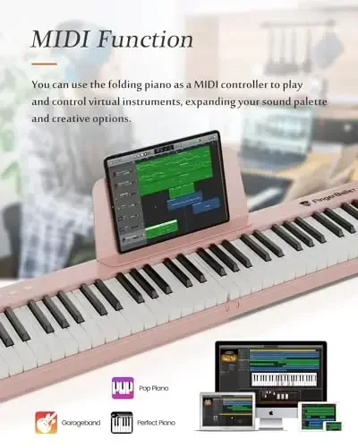 FingerBallet Portativ Pianino Klaviatura, Yarim Og'irlikdagi Buklanadigan Raqamli Pianino 88 Tugma, To'liq O'lchamli, Yog'och Donli, MIDI Bluetoothli Elektrik Pianino Klaviatura, Katta, Yosh Bola, Bolalar uchun mos - 4