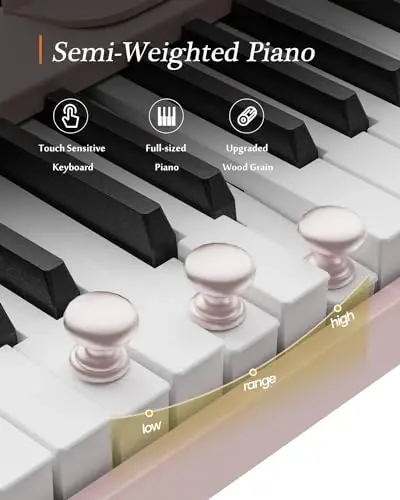 FingerBallet Portativ Pianino Klaviatura, Yarim Og'irlikdagi Buklanadigan Raqamli Pianino 88 Tugma, To'liq O'lchamli, Yog'och Donli, MIDI Bluetoothli Elektrik Pianino Klaviatura, Katta, Yosh Bola, Bolalar uchun mos - 3