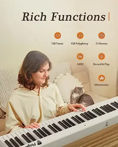 FingerBallet Portativ Pianino Klaviatura, Yarim Og'irlikdagi Yig'iladigan Raqamli Pianino 88 Tugma, To'liq O'lchamli, Yog'och Donli, MIDI Bluetoothli Elektr Pianino Klaviatura, Katta yoshlilar, Bolalar uchun mos - 5