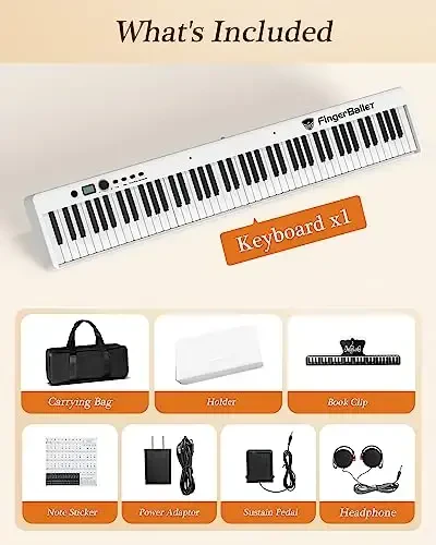 FingerBallet Portativ Pianino Klaviatura, Yarim Og'irlikdagi Yig'iladigan Raqamli Pianino 88 Tugma, To'liq O'lchamli, Yog'och Donli, MIDI Bluetoothli Elektr Pianino Klaviatura, Katta yoshlilar, Bolalar uchun mos - 6