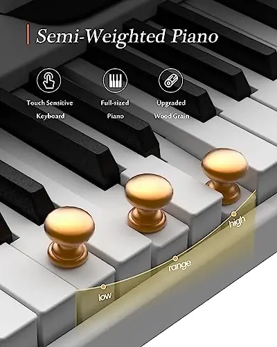 FingerBallet Portativ Pianino Klaviatura, Yarim Og'irlikdagi Yig'iladigan Raqamli Pianino 88 Tugma, To'liq O'lchamli, Yog'och Donli, MIDI Bluetoothli Elektr Pianino Klaviatura, Katta yoshlilar, Bolalar uchun mos - 3