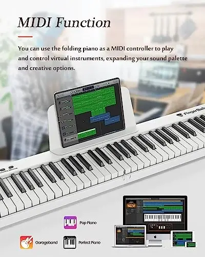 FingerBallet Portativ Pianino Klaviatura, Yarim Og'irlikdagi Yig'iladigan Raqamli Pianino 88 Tugma, To'liq O'lchamli, Yog'och Donli, MIDI Bluetoothli Elektr Pianino Klaviatura, Katta yoshlilar, Bolalar uchun mos - 4