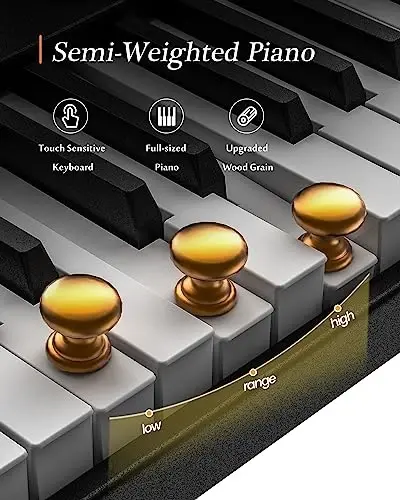 FingerBallet Portable Piano Keyboard, Semi-Weighted Folding Digital Piano 88 Key, Full Size, Wood Grain, Electric Piano Keyboard w/MIDI Bluetooth, Suitable for Adult, Toddler - FINGERBALLET (1)