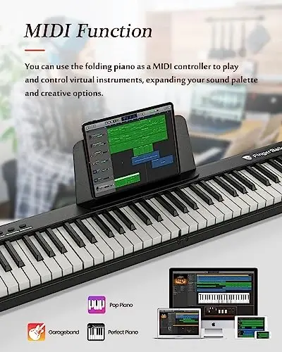 FingerBallet Portable Piano Keyboard, Semi-Weighted Folding Digital Piano 88 Key, Full Size, Wood Grain, Electric Piano Keyboard w/MIDI Bluetooth, Suitable for Adult, Toddler - 3