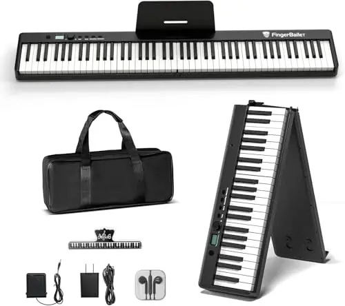 FingerBallet Portable Piano Keyboard, Semi-Weighted Folding Digital Piano 88 Key, Full Size, Wood Grain, Electric Piano Keyboard w/MIDI Bluetooth, Suitable for Adult, Toddler - 5