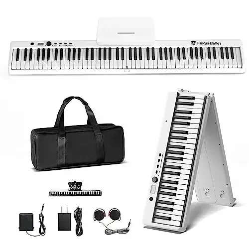 FingerBallet Portable Piano Keyboard, Semi-Weighted Folding Digital Piano 88 Key, Full Size, Wood Grain, Electric Piano Keyboard w/MIDI Bluetooth, Suitable for Adult, Toddler, Kids - 1