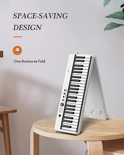 FingerBallet Portable Piano Keyboard, Semi-Weighted Folding Digital Piano 88 Key, Full Size, Wood Grain, Electric Piano Keyboard w/MIDI Bluetooth, Suitable for Adult, Toddler - FINGERBALLET (1)
