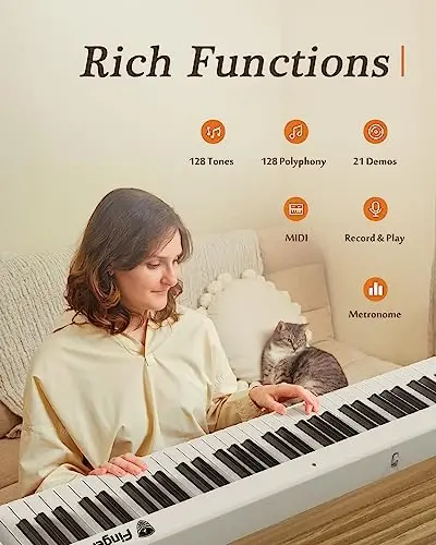 FingerBallet Portable Piano Keyboard, Semi-Weighted Folding Digital Piano 88 Key, Full Size, Wood Grain, Electric Piano Keyboard w/MIDI Bluetooth, Suitable for Adult, Toddler - 5