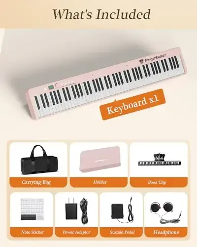 FingerBallet Portable Piano Keyboard, Semi-Weighted Folding Digital Piano 88 Key, Full Size, Wood Grain, Electric Piano Keyboard w/MIDI Bluetooth, Suitable for Adult, Toddler, Kids - 6