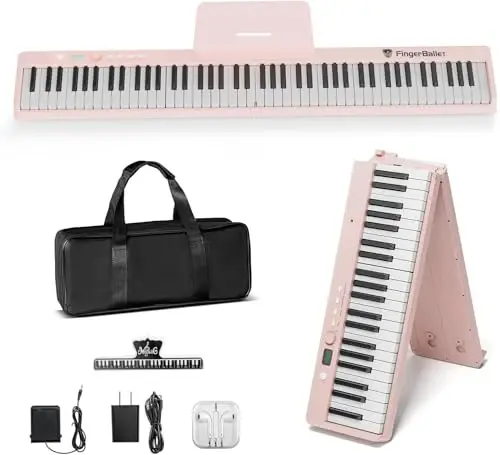 FingerBallet Portable Piano Keyboard, Semi-Weighted Folding Digital Piano 88 Key, Full Size, Wood Grain, Electric Piano Keyboard w/MIDI Bluetooth, Suitable for Adult, Toddler - 1