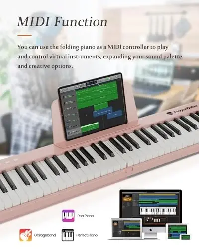 FingerBallet Portable Piano Keyboard, Semi-Weighted Folding Digital Piano 88 Key, Full Size, Wood Grain, Electric Piano Keyboard w/MIDI Bluetooth, Suitable for Adult, Toddler - 4