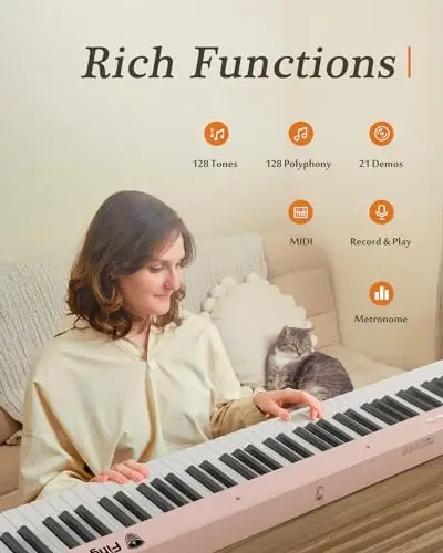 FingerBallet Portable Piano Keyboard, Semi-Weighted Folding Digital Piano 88 Key, Full Size, Wood Grain, Electric Piano Keyboard w/MIDI Bluetooth, Suitable for Adult, Toddler - 5