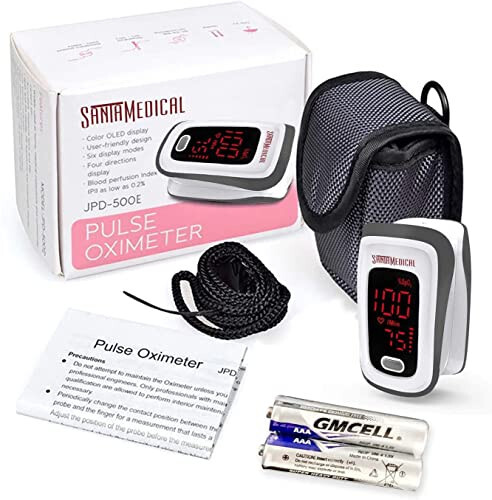 Fingertip Pulse Oximeter, Blood Oxygen Saturation Monitor (SpO2) with Pulse Rate Measurements and Pulse Bar Graph, Portable Digital Reading LED Display, Batteries and Carry Case Included - 2