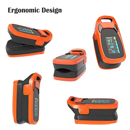 Fingertip Pulse Oximeter with Plethysmograph and Perfusion Index, Include Carrying case, Large OLED Digital Display Blood Oxygen Saturation Monitor Heart Rate Monitor (Color: Red-Orange) - 23
