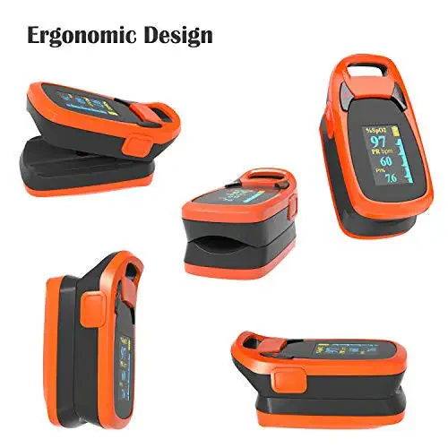 Fingertip Pulse Oximeter with Plethysmograph and Perfusion Index, Include Carrying case, Large OLED Digital Display Blood Oxygen Saturation Monitor Heart Rate Monitor (Color: Red-Orange) - 23