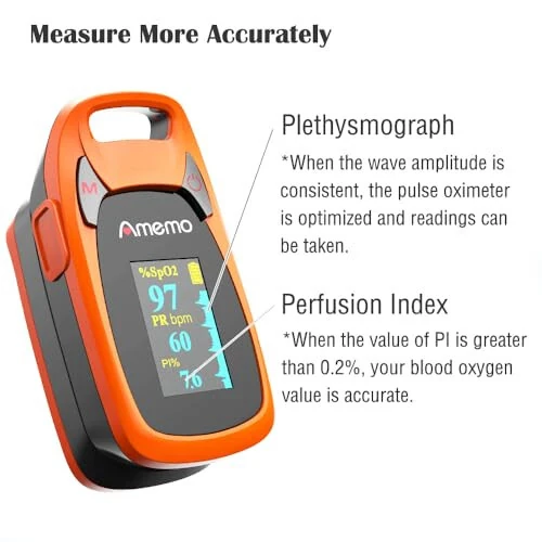 Fingertip Pulse Oximeter with Plethysmograph and Perfusion Index, Include Carrying case, Large OLED Digital Display Blood Oxygen Saturation Monitor Heart Rate Monitor (Color: Red-Orange) - 3