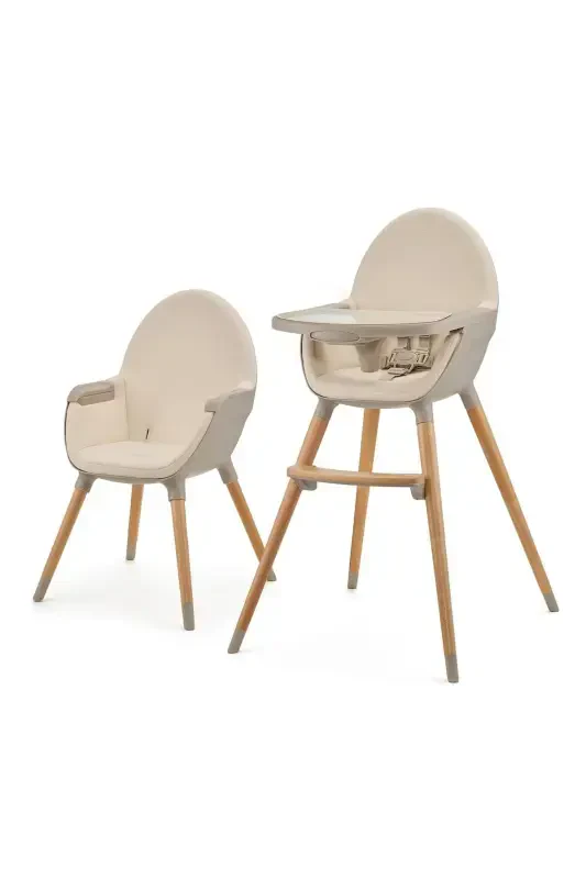 FINI2 2-in-1 High Chair, Wooden Legged, 6 Months to 5 Years, 5-Point Harness-Beige - KINDERKRAFT