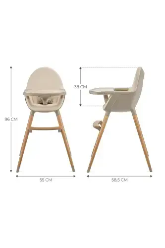 FINI2 2-in-1 High Chair, Wooden Legged, 6 Months to 5 Years, 5-Point Harness-Beige - KINDERKRAFT (1)