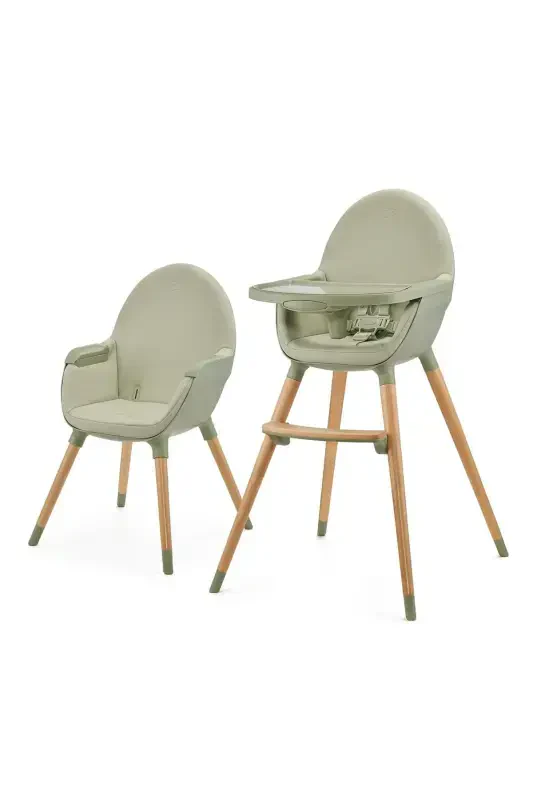FINI2 2-in-1 High Chair, Wooden Legged, 6 Months to 5 Years, 5-Point Harness-Green - KINDERKRAFT