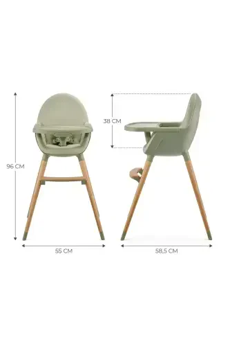 FINI2 2-in-1 High Chair, Wooden Legged, 6 Months to 5 Years, 5-Point Harness-Green - KINDERKRAFT (1)