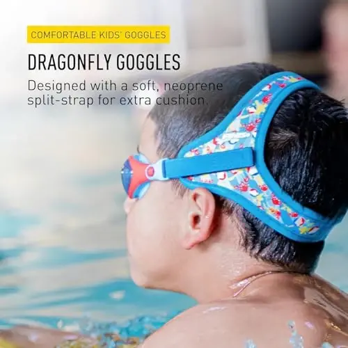 FINIS DragonFly Kids Swim Goggles - Ages 3-8 - UV Protection - Floating Neoprene Strap - Soft Silicone Fit - Shell - Modazone (1)