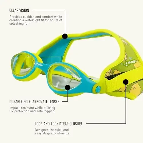 FINIS DragonFly Kids Swim Goggles - Ages 3-6, Adjustable Floating Strap, UV Protection, Anti-Fog - 4