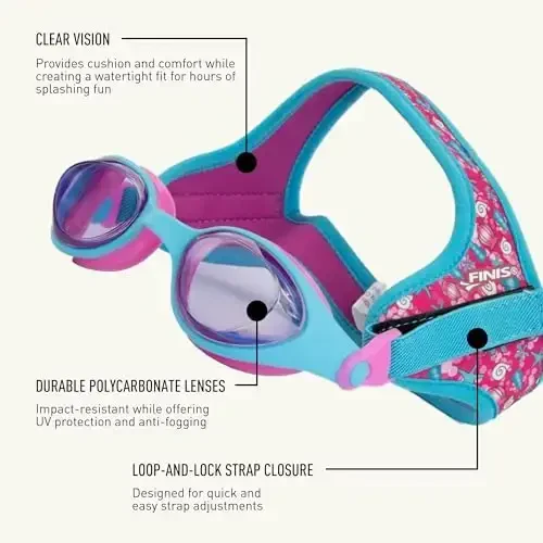 FINIS DragonFly Kids Swim Goggles - Ages 3-6, Adjustable Floating Strap, UV Protection, Anti-Fog - 4