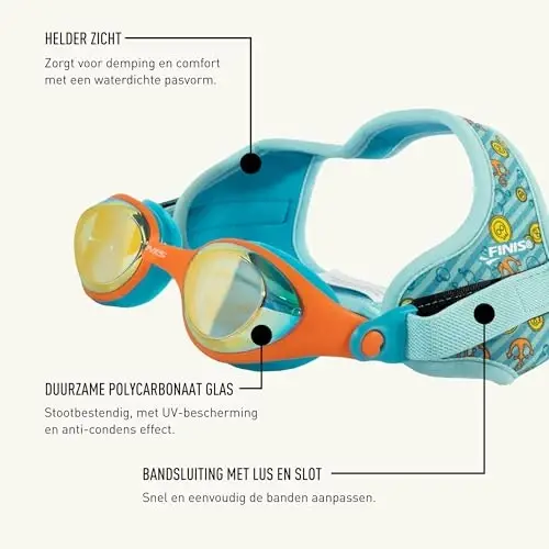 FINIS DragonFly Kids Swim Goggles - Ages 3-6, Adjustable Floating Strap, UV Protection, Anti-Fog - 4