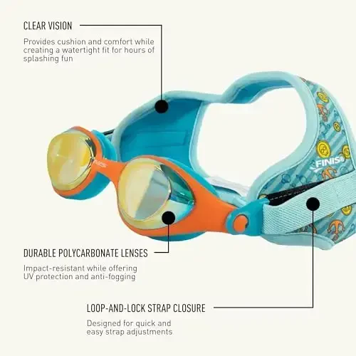FINIS DragonFly Kids Swim Goggles - Ages 3-6, Adjustable Floating Strap, UV Protection, Anti-Fog - 4