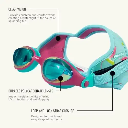 FINIS DragonFly Kids Swim Goggles - Ages 3-6, Adjustable Floating Strap, UV Protection, Anti-Fog - 4