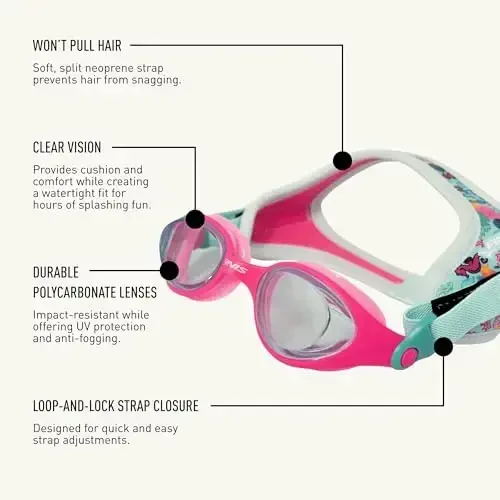 FINIS DragonFly Kids Swim Goggles - Ages 3-6, Adjustable Floating Strap, UV Protection, Anti-Fog - 4