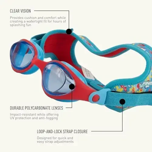 FINIS DragonFly Kids Swim Goggles - Ages 3-8 - UV Protection - Floating Neoprene Strap - Soft Silicone Fit - Shell - 4