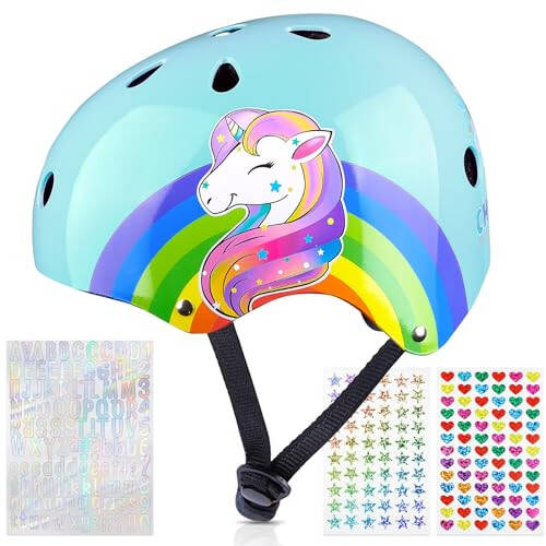 FIODAY Toddler Helmet, Unicorn Kids Bike Helmet with DIY Stickers Adjustable Bicycle Helmet for Girls Boys Cycling Skateboard Inline Skating Scooter, 3-5-8 Years - 1