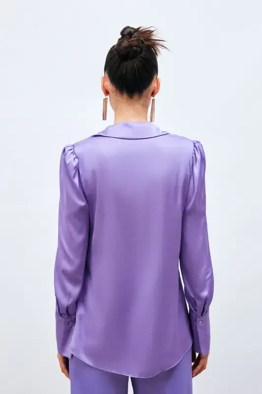 Фиолетовая атласная рубашка - 5