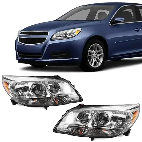 FIONE Headlights Chevy Malibu 2013 2014 2015 bilan mos keladi, Chrome Housing Pair Left Driver & Right Passenger Side (LH&RH) bilan Halogen Headlamps - FIONE