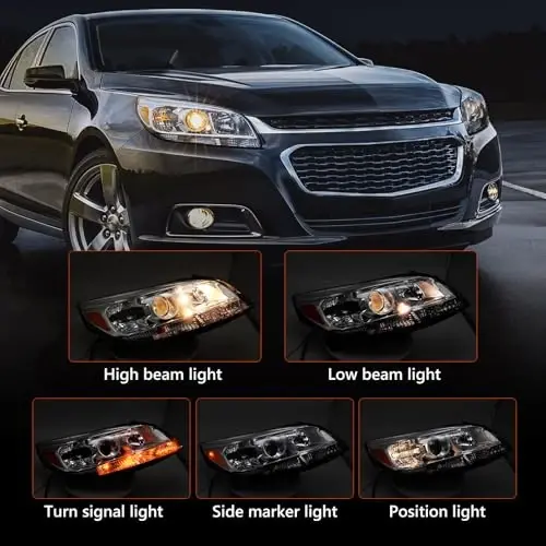 FIONE Headlights Chevy Malibu 2013 2014 2015 bilan mos keladi, Chrome Housing Pair Left Driver & Right Passenger Side (LH&RH) bilan Halogen Headlamps - 2
