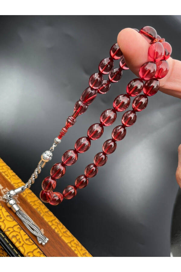 Fire Amber Tasbih Purple Barley Model 9x12mm 33 Beads Silver Tassel AT0280861.040824 - 1