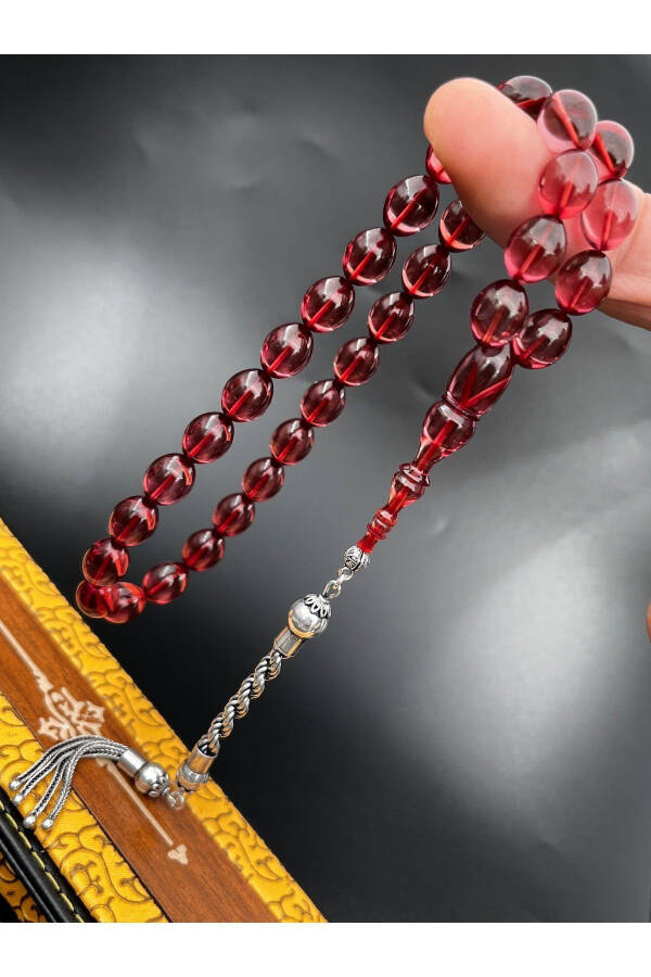 Fire Amber Tasbih Purple Barley Model 9x12mm 33 Beads Silver Tassel AT0280861.040824 - 4