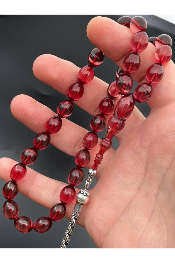 Fire Amber Tasbih Purple Barley Model 9x12mm 33 Beads Silver Tassel AT0280861.040824 - 5