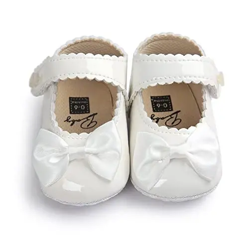 Fire Frog Baby Girls Mary Jane Burnish Pu Leather Bowknot Pincess Prewalker Christening Baptism Crib Shoes - 4
