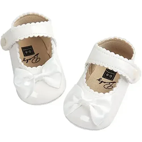 Fire Frog Baby Girls Mary Jane Burnish Pu Leather Bowknot Pincess Prewalker Christening Baptism Crib Shoes - 1