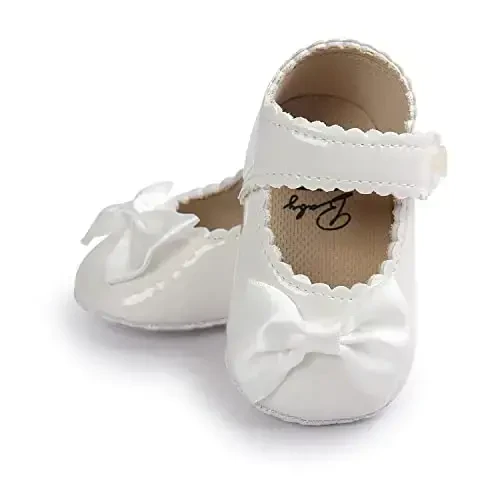 Fire Frog Baby Girls Mary Jane Burnish Pu Leather Bowknot Pincess Prewalker Christening Baptism Crib Shoes - 3