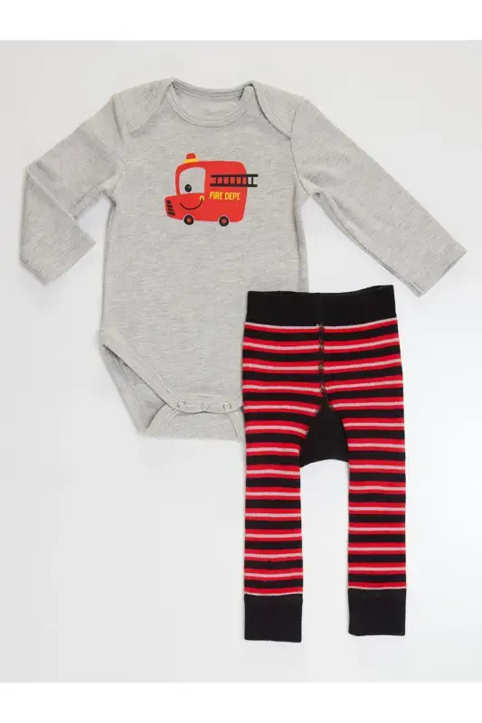 Firefighter Baby Boy Bodysuit Leggings-Pants Set - 4