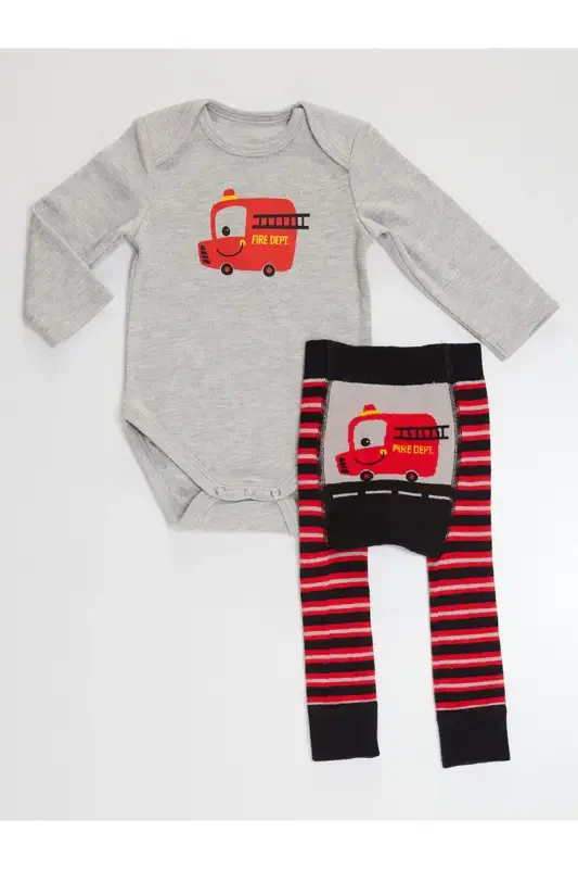 Firefighter Baby Boy Bodysuit Leggings-Pants Set - 5