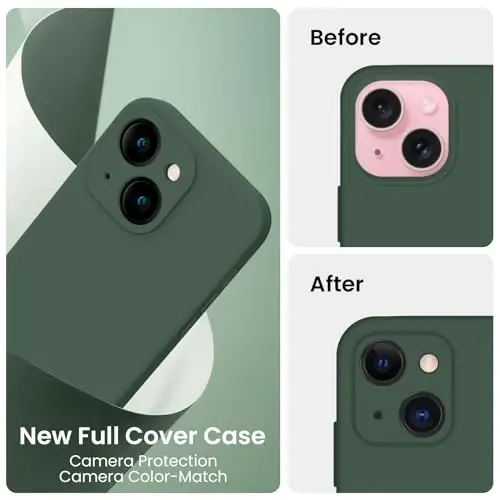 FireNova Designed for iPhone 15 Case, Silicone Upgraded [Camera Protection] Phone Case, Soft Anti-Scratch Microfiber Lining Inside, 6.1 inch, Alpine Green - 3