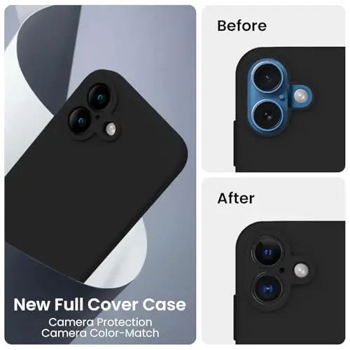 FireNova Чехол для iPhone 16 Plus, улучшенный силиконовый [защита камеры], с мягкой подкладкой из микрофибры против царапин, 6,7 дюйма, черный - 3